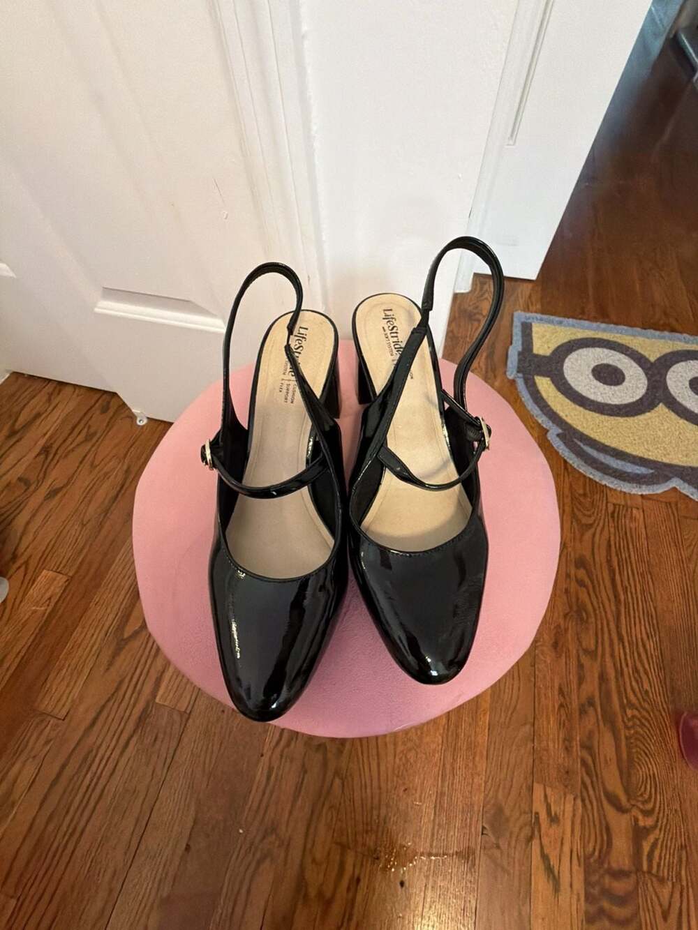 LifeStride Trust Slingback Mary Jane Pumps Black Patent Block Heel